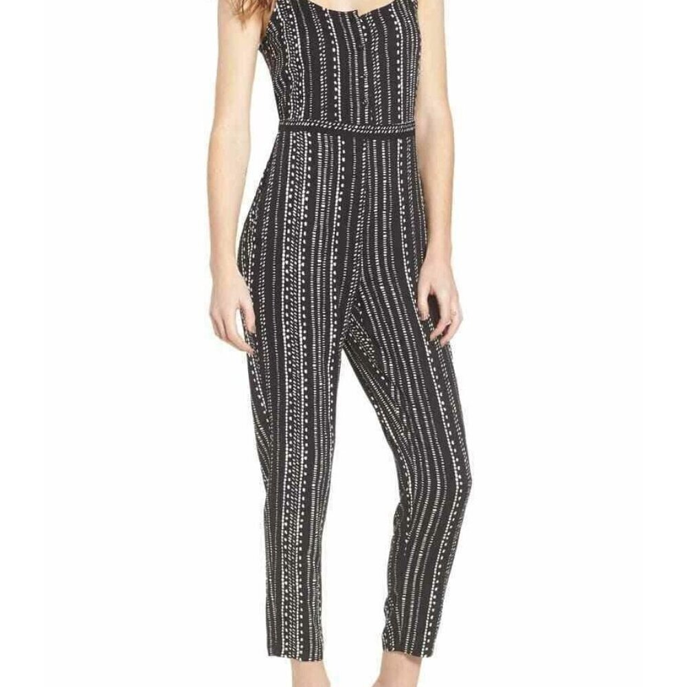 Cupcakes and Cashmere Callia Jumpsuit Black Size S Spaghetti Strap Printed Rayon
